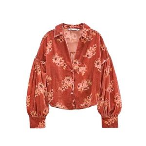 Velvet Blouse with Floral Pattern